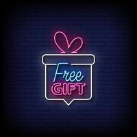 gratis geschenk neon teken op bakstenen muur achtergrond vector