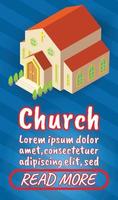 kerk concept banner, strips isometrische stijl vector