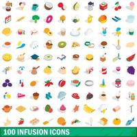 100 infusie iconen set, isometrische 3D-stijl vector