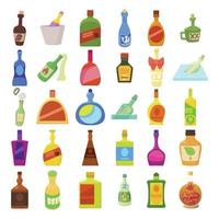 alcohol fles pictogrammenset, cartoon stijl vector