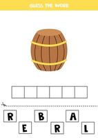 spelling spel voor kinderen. hand getekende houten vat. vector