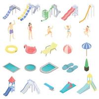 waterpark iconen set, isometrische stijl vector