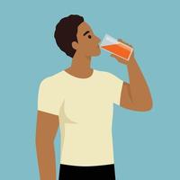 fitness illustratie van een gespierde man die vers sap drinkt voor zijn gezondheid platte illustratie vector