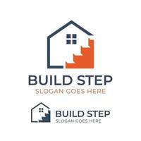 stappen bouwen huis of onroerend goed investering logo ontwerp vector