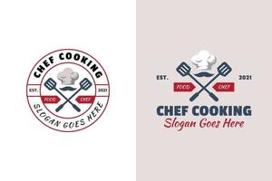 vintage retro en embleem logo van chef-kok koken restaurant eten symbool vector