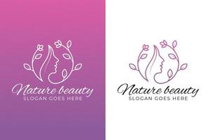 vrouw schoonheid gezicht combineren met blad en bloem logo, vrouw kapsalon logo, kan worden gebruikt cosmetica, spa, natuurschoon, product vrouw, salon vector