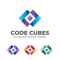 kubussen met gradiëntontwerp voor code-logosjabloon vector