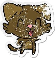 verontruste sticker van een lachende tekenfilmhond vector