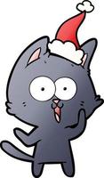 grappige gradiëntcartoon van een kat die een kerstmuts draagt vector