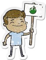 verontruste sticker van een happy cartoon-man met een appelaanplakbiljet vector