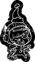 cartoon noodlijdende icoon van een mooi astronautenmeisje met een kerstmuts vector