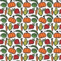 naadloos patroon met groentenpictogrammen. gekleurde doodle groenten patroon. voedsel achtergrond vector