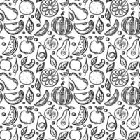 naadloos fruitpatroon. doodle achtergrond met fruit pictogrammen. fruit achtergrond vector