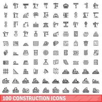 100 bouw iconen set, Kaderstijl vector