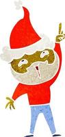 retro cartoon van een gelukkige bebaarde man met een kerstmuts vector