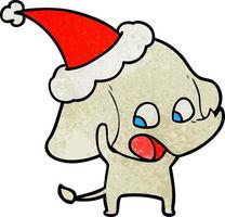 schattige getextureerde cartoon van een olifant met een kerstmuts vector