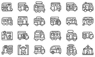 auto camping iconen set, Kaderstijl vector