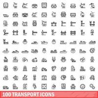 100 transport iconen set, Kaderstijl vector