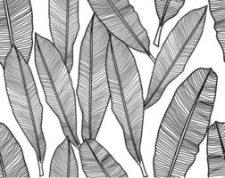 overzicht naadloze patroon met bananenbladeren geïsoleerd op een witte achtergrond. decoratief beeld van tropisch gebladerte en planten vector
