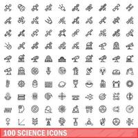 100 wetenschap iconen set, Kaderstijl vector