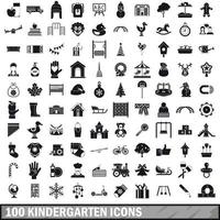 100 kleuterschool iconen set, eenvoudige stijl vector