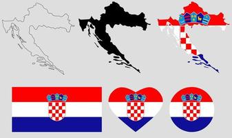 republiek kroatië kaart vlag icon set vector