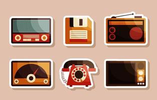 vintage spullen stickers set vector