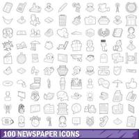 100 krant iconen set, Kaderstijl vector