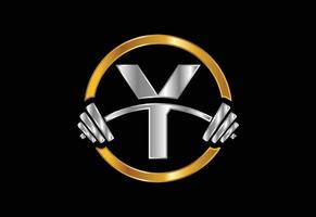aanvankelijk y-monogramalfabet met een barbell. het opheffen van vectorembleemontwerp. vector logo voor bodybuilding