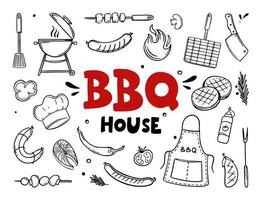 BBQ-huis handgetekende menu-items van restaurant bar café vectorillustratie van barbecue eten doodles vector