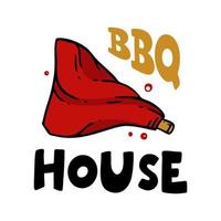 bbq huis handgetekende inscriptie slogan voedsel rechtbank embleem menu restaurant bar café vectorillustratie lam been vector