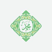 mohammed arabische kalligrafie. mawlid al-nabawi al-shareef wenskaartsjabloon met frame of ornament vector