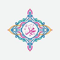 mohammed arabische kalligrafie. mawlid al-nabawi al-shareef wenskaartsjabloon met frame of ornament vector
