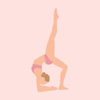 abstract jong meisje dat yoga beoefent in pastelkleuren. vrouw die evenwichtsasana's beoefent. hedendaagse kunst. gewichtsverlies. gezondheid levensstijl. rust en ontspanning. met de hand getekende vlakke afbeelding vector