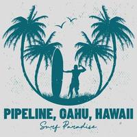 pijplijn oahu hawaii zomer surf t-shirt ontwerp vector