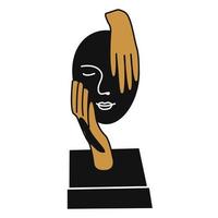 hoofd met handen sculptuur, zwart en goud kleur. Griekse beeldhouwkunst, surrealistisch element, modern standbeeld vector