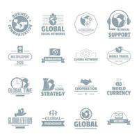 wereldwijde business logo iconen set, eenvoudige stijl vector