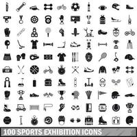 100 sport tentoonstelling iconen set, eenvoudige stijl vector