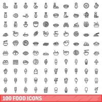 100 voedsel iconen set, Kaderstijl vector