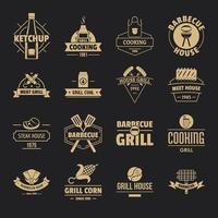 barbecue grill logo iconen set, eenvoudige stijl vector