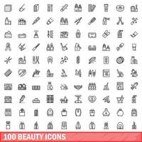 100 schoonheid iconen set, Kaderstijl vector