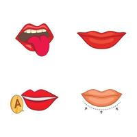lippen pictogrammenset, cartoon stijl vector