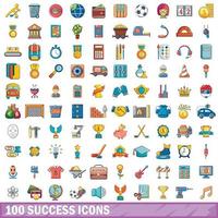 100 succes iconen set, cartoon stijl vector