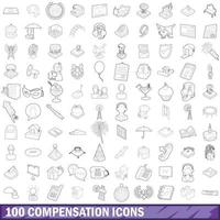 100 compensatie iconen set, Kaderstijl vector