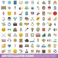 100 totalisator iconen set, cartoon stijl vector