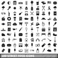 100 straatvoedsel iconen set, eenvoudige stijl vector