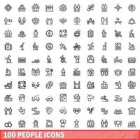 100 mensen iconen set, Kaderstijl vector
