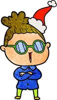 getextureerde cartoon van een vrouw die een bril draagt met een kerstmuts vector