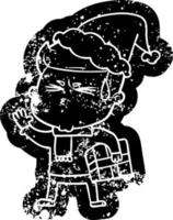 cartoon noodlijdende icoon van een zwetende man met een kerstmuts vector
