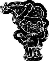 cartoon noodlijdende icoon van een huilende man met een kerstmuts vector